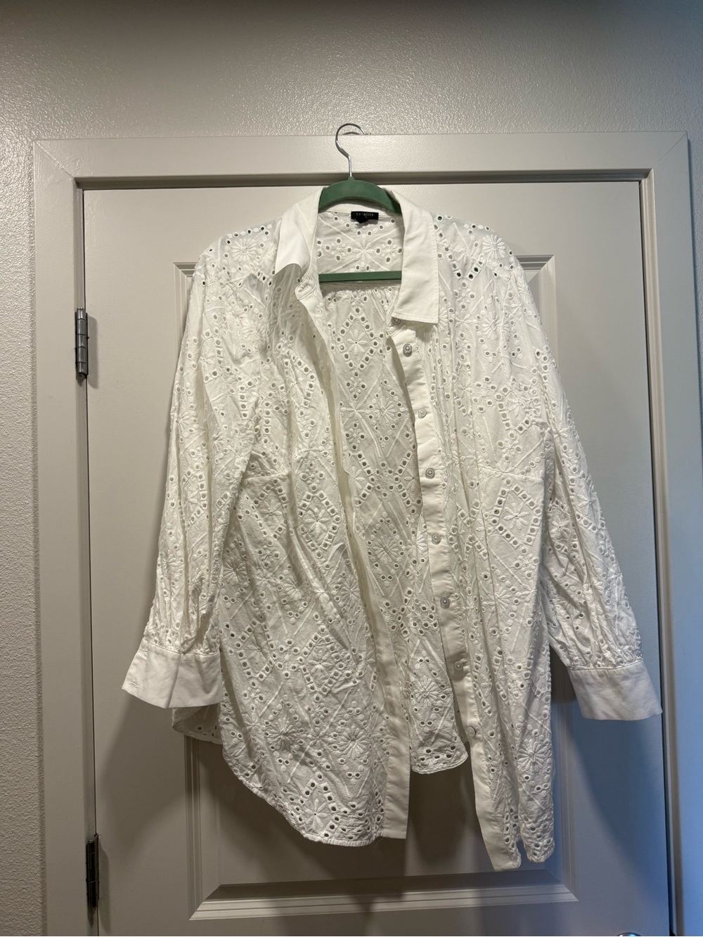 Talbots Plus White Eyelet Button-Front Blouse